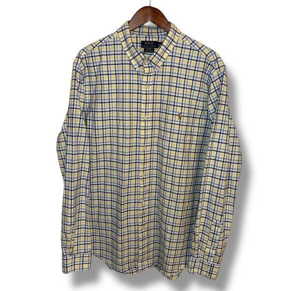 Polo Ralph Lauren Yellow Check Slim-Fit Strech Oxford Button Down Shirt XXL - Picture 1 of 7